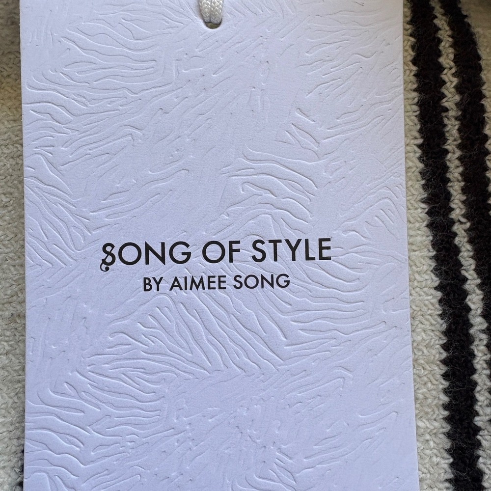 Song of Style Aimee Song Ivory & Black Striped Short Sleeve Button Up Sweater,XL - Picture 5 of 8